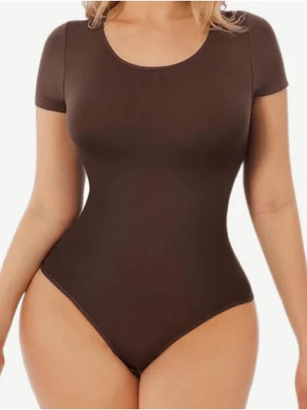 Daisy Short Sleeve Scoop Neck Brown Bodysuit